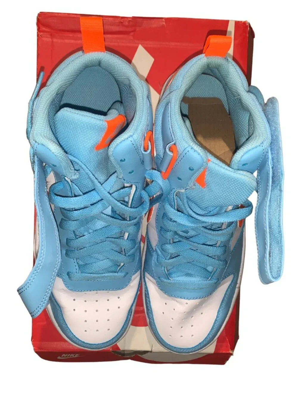 Nike Court Borough Mid 2 GS Blue Total Orange HF4791-4071  US 7Y - Pre-Loved